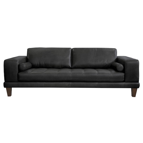 Armen Living Wynne Contemporary Sofa in Genuine Black Leather with Brown Wood Legs LCWY3BLACK - main